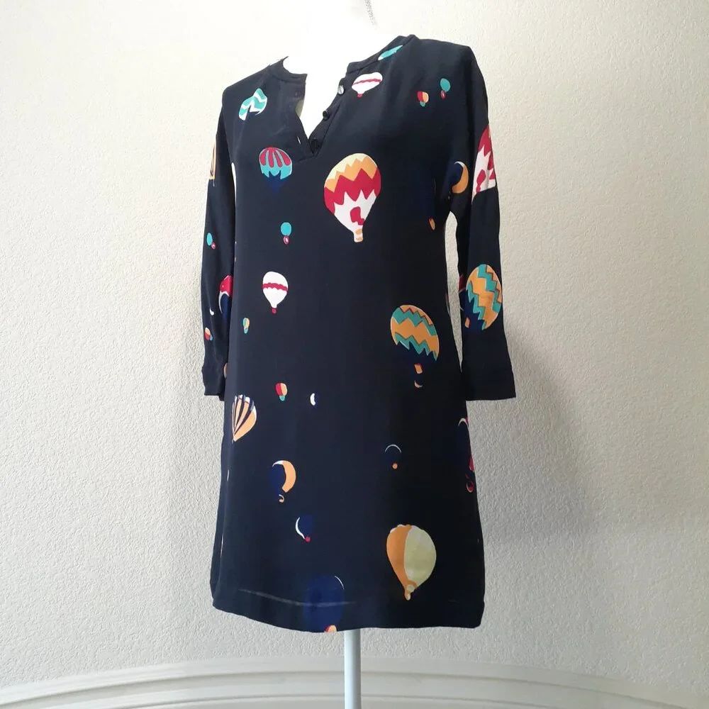kate spade Black Mini Dress with Multicolor Hot Air Balloon Print